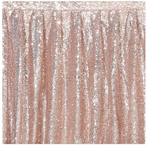 Rose Gold Sequin Table Skirt 6 feet x 30 inch Drop Wedding Dining Tablecloth - Picture 4 of 5